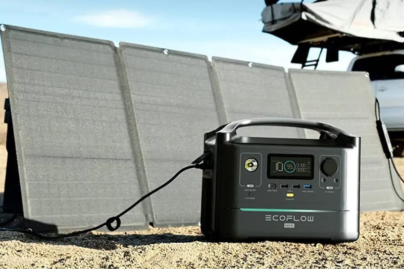 EcoFlow power station with solar panels in an outdoor setting | Heavins.ie