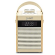 Roberts Rambler Midi pastel cream DAB+ FM radio with Bluetooth featuring digital display showing 22:33, metal speaker grille, carrying handle and tuning dial on top