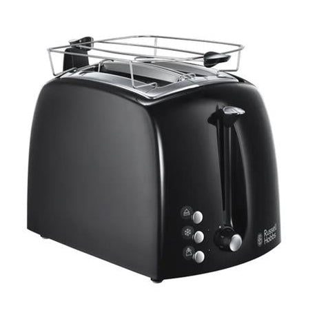 Russell Hobbs Textures Plus black 2 slice toaster with chrome lift and bagel function controls