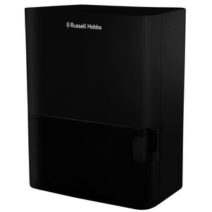 Russell Hobbs black dehumidifier 10 litre capacity model RHDH1001B with curved rectangular design and water collection tank