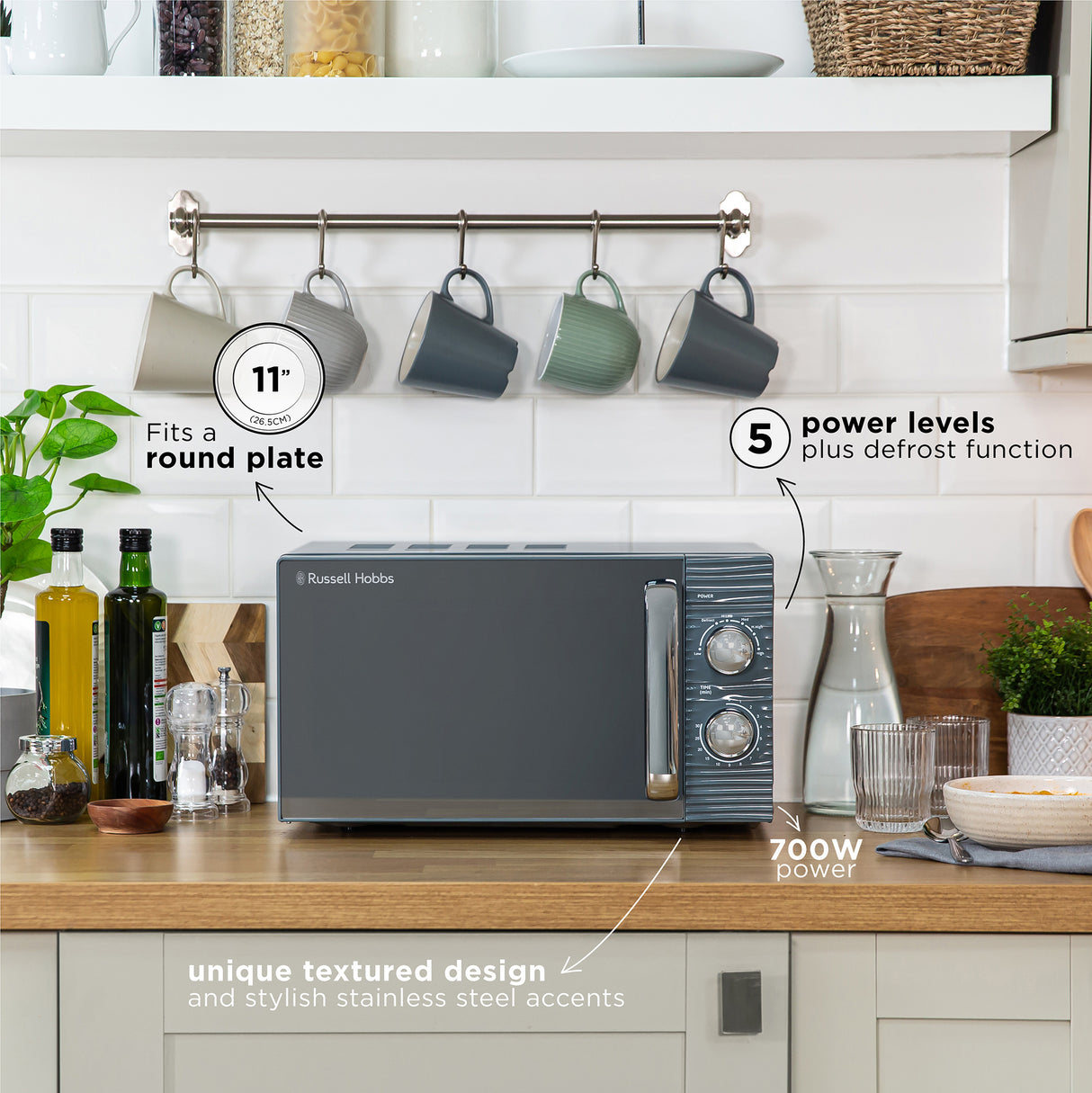 Russell Hobbs Inspire Compact Manual Microwave - Grey | RHM1731G/RH