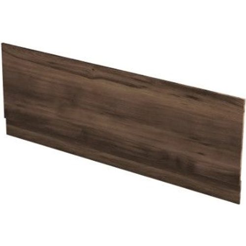 Dark walnut wood-effect MDF bath side panel with integrated plinth, 1700mm length, shown in Calabrian Walnut finish against white background