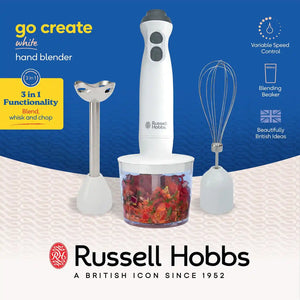 Russell Hobbs Go Create 3 in 1 Electric Hand Blender - White | 27560