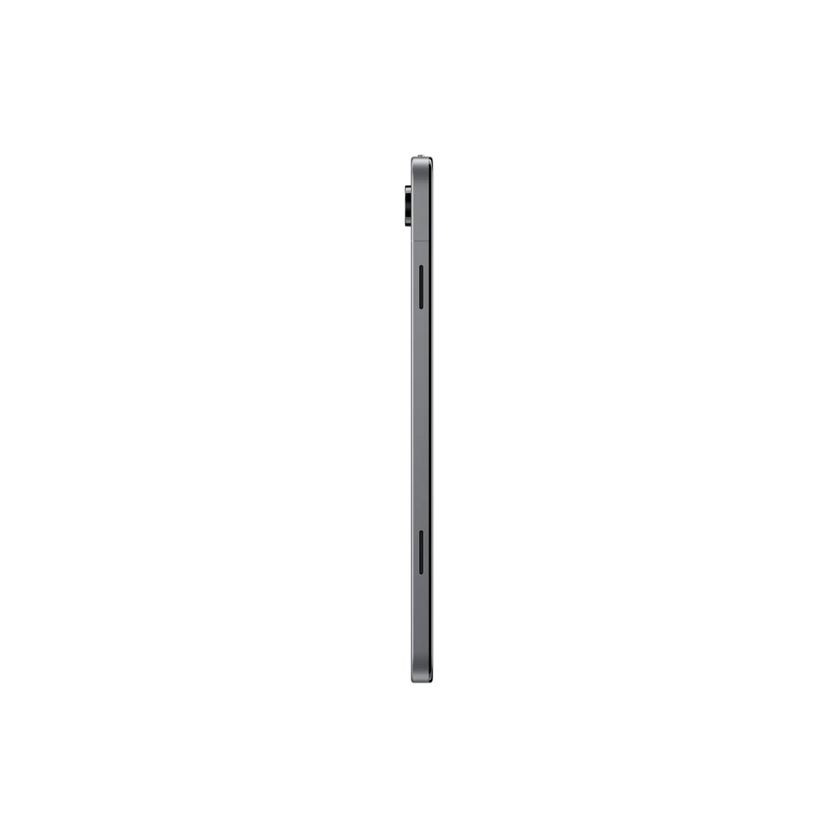 Samsung Galaxy Tab A11+ 11 inch 5G tablet in grey, shown from the side profile displaying the slim design and volume controls