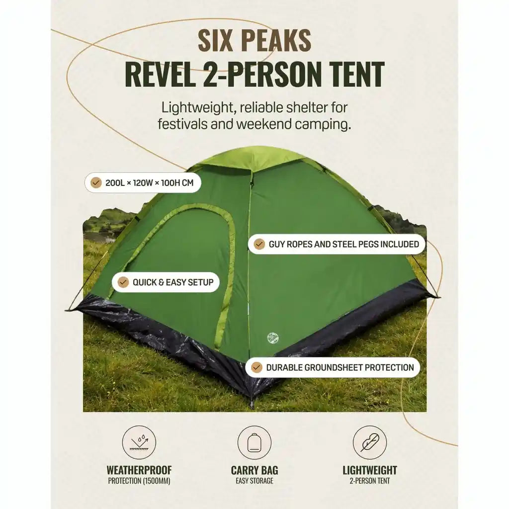 Six Peaks Revel 2 Person Camping Tent - Green | SIOA000101