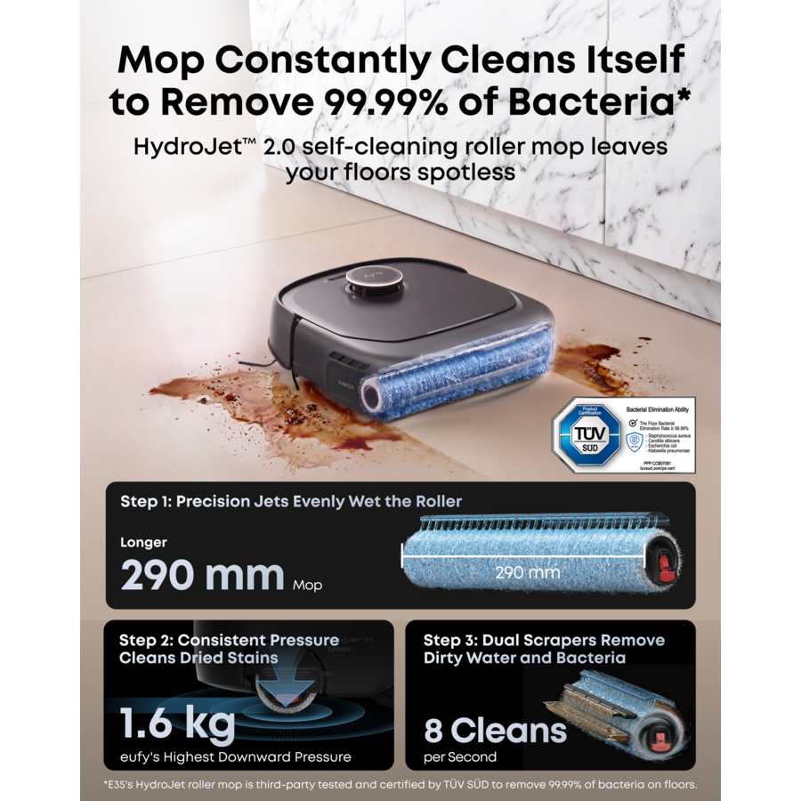 Eufy E35 Omni Robot Vac Vacuum Cleaner and Mop - Black | T210MV11