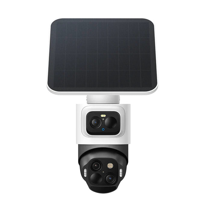 Security camera with solar panel on a white background