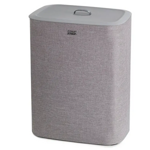 Joseph Joseph Tota 90 litre grey fabric laundry basket with lid and carry handles for clothes storage and organisation