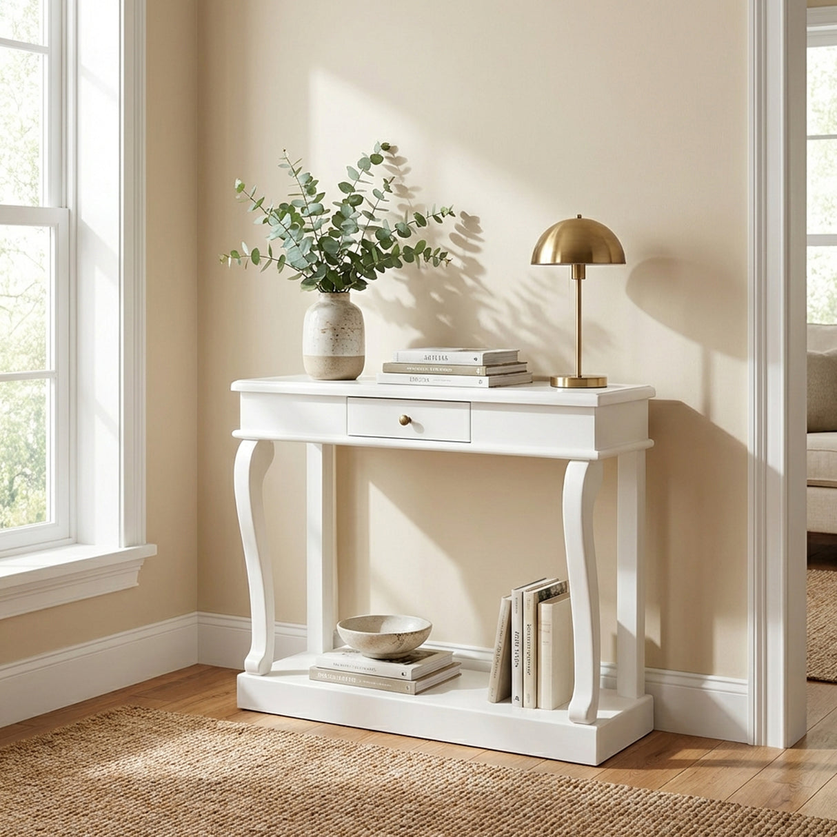 Tara Lane Scroll Console Table with Drawer 90cm - Ivory | TL6494