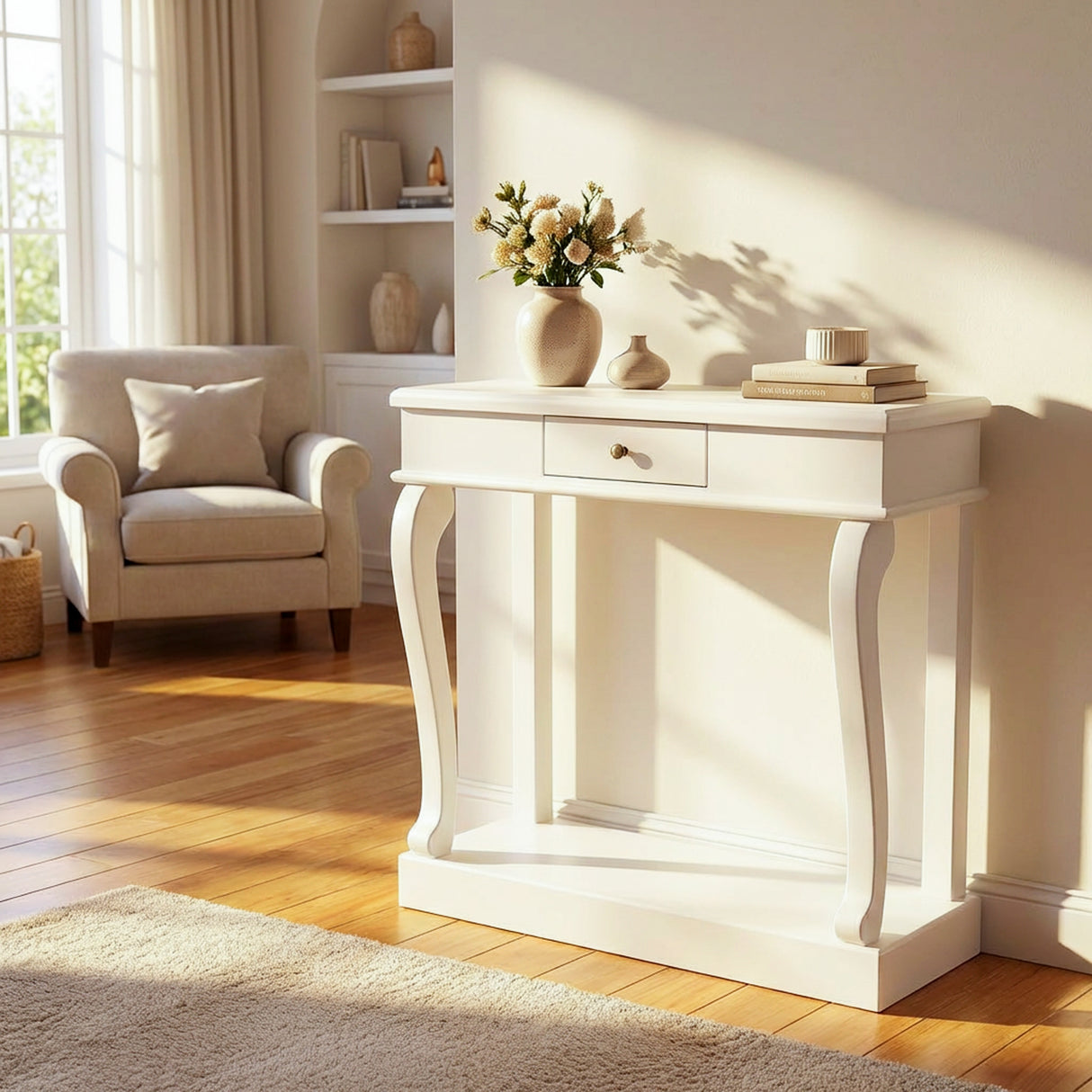 Tara Lane Scroll Console Table with Drawer 90cm - Ivory | TL6494