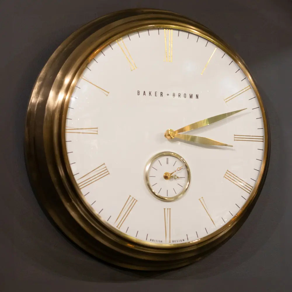 Tara Lane Baker and Brown Wall Clock 49cm - White / Brass | TL6645
