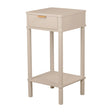 Tara Lane Parson 1 Drawer Accent Table in oyster cream with turned wooden legs, single drawer with wood handle, and lower shelf storage