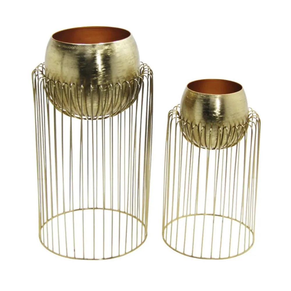 Tara Lane Misha Planters with Stand Set of 2 - Gold | TL6922