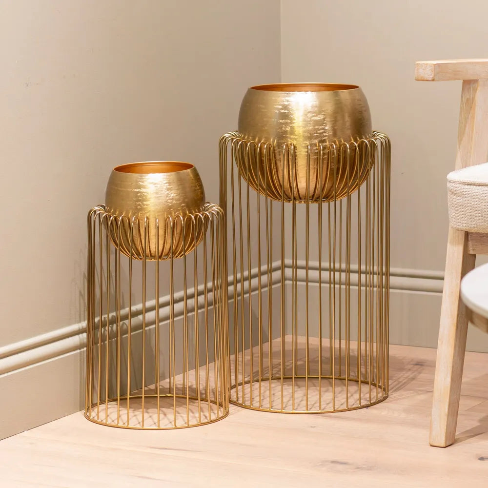 Tara Lane Misha Planters with Stand Set of 2 - Gold | TL6922