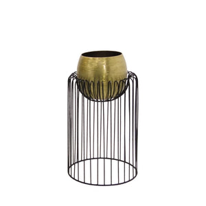 Tara Lane Misha Planters with Stand Set of 2 - Black / Brass | TL6923