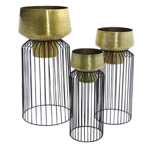 Tara Lane Lisa Planters with Stand Set of 3 - Black / Brass | TL6925