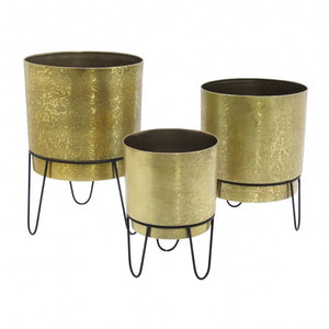 Tara Lane Anisha Planters with Stand Set of 3 - Brass / Black | TL6929