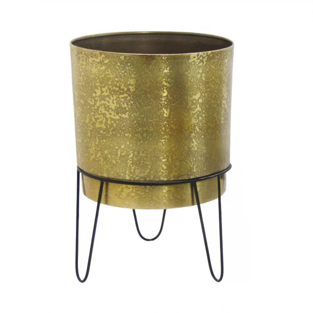 Tara Lane Anisha Planters with Stand Set of 3 - Brass / Black | TL6929