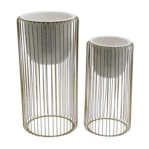 Tara Lane Ria Planters with Stand Set of 2 - White / Gold | TL6930