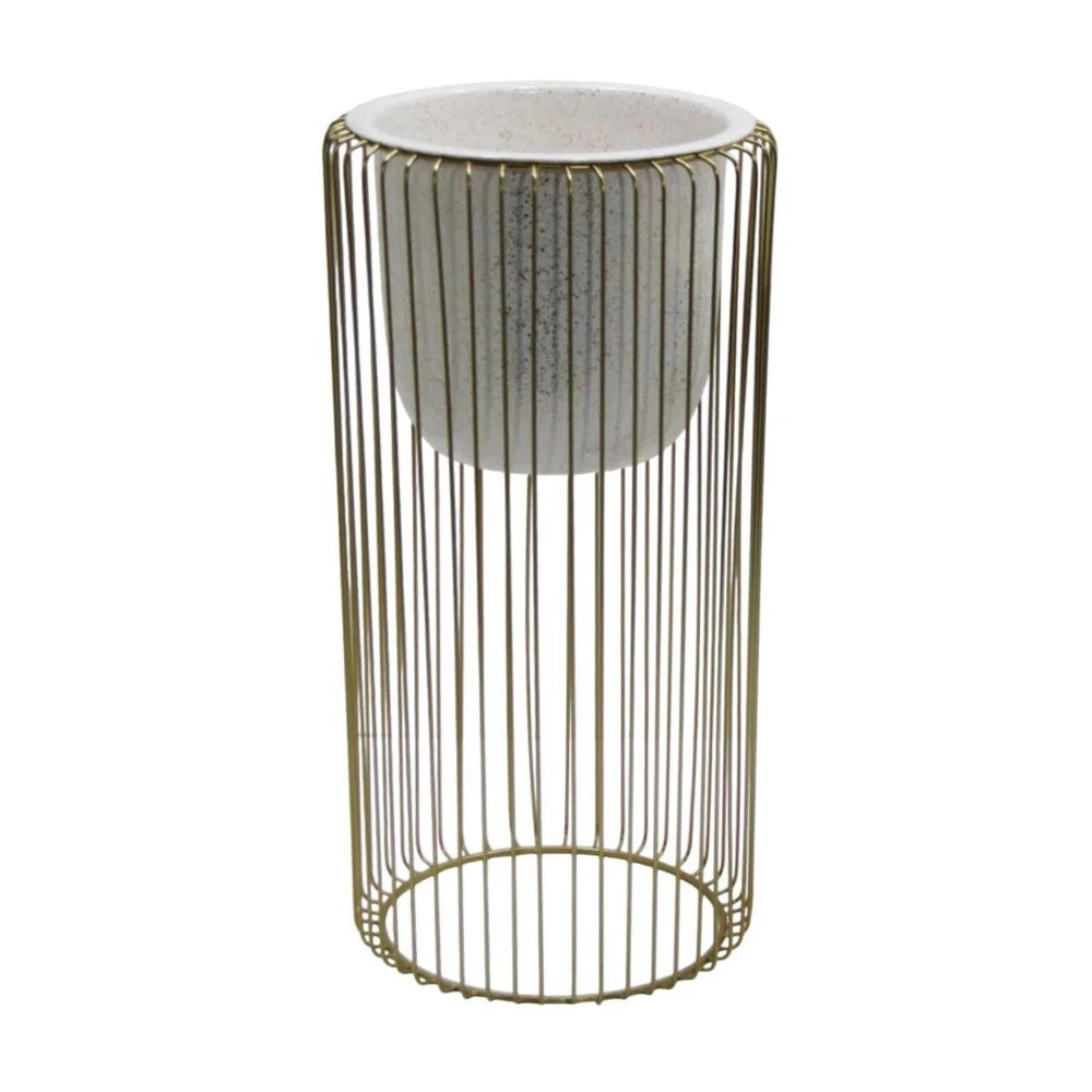 Tara Lane Ria Planters with Stand Set of 2 - White / Gold | TL6930