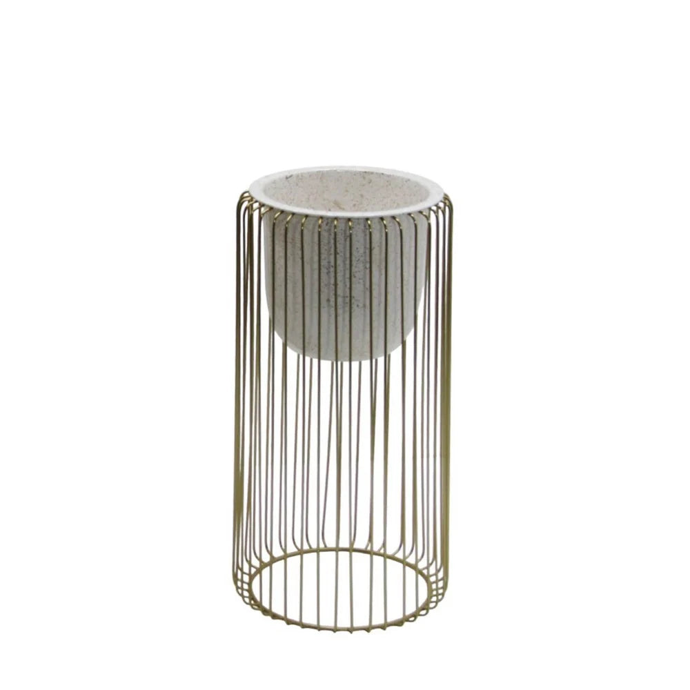 Tara Lane Ria Planters with Stand Set of 2 - White / Gold | TL6930
