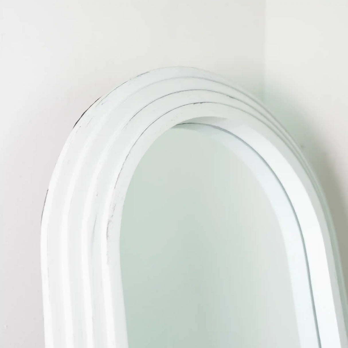 Tara Lane stepped arched floorstanding mirror with white frame and frosted glass, 40cm x 170cm, oyster finish shown against neutral background