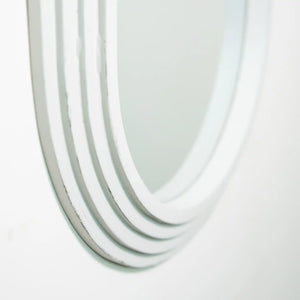 Tara Lane Stepped Pill Shaped Dressing Mirror in Oyster finish, 45cm x 150cm, featuring curved white frame with layered stepped design detail against light background