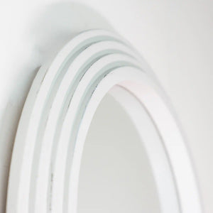 Tara Lane Stepped Pill Shaped Dressing Mirror 45cm x 150cm in Oyster finish showing white curved frame with layered stepped design against neutral background