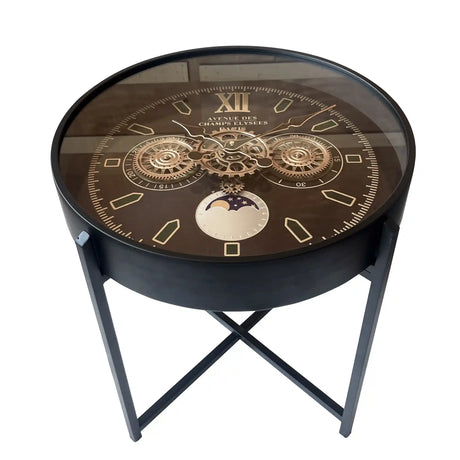 Tara Lane Old Town Gears Clock Side Table 55cm - Black | TL7386