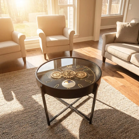 Tara Lane Old Town Gears Clock Side Table 55cm - Black | TL7386