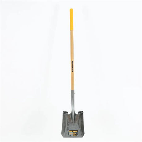 Shovel with a yellow handle on a white background