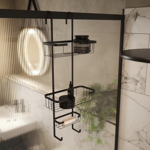 Tema 3 Tier Hook Over Basket Caddy for Shower - Black | TWW3HBB