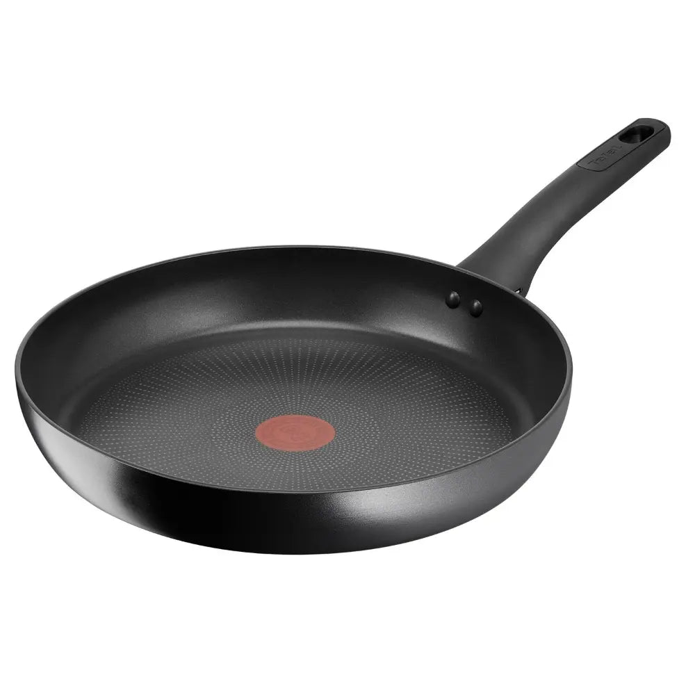 Tefal Ultimate non-stick frying pan 30cm with black aluminum body, heat-resistant black handle and red heat indicator dot in center of textured cooking surface