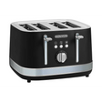 Morphy Richards Illumination 4 slice toaster in black with chrome handles and silver textured band, featuring control dials and function buttons on the front