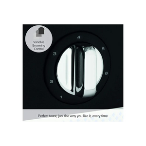 Morphy Richards Illumination 4 slice toaster in black with chrome accents featuring variable browning control dial numbered 1-7 and illuminated slot design