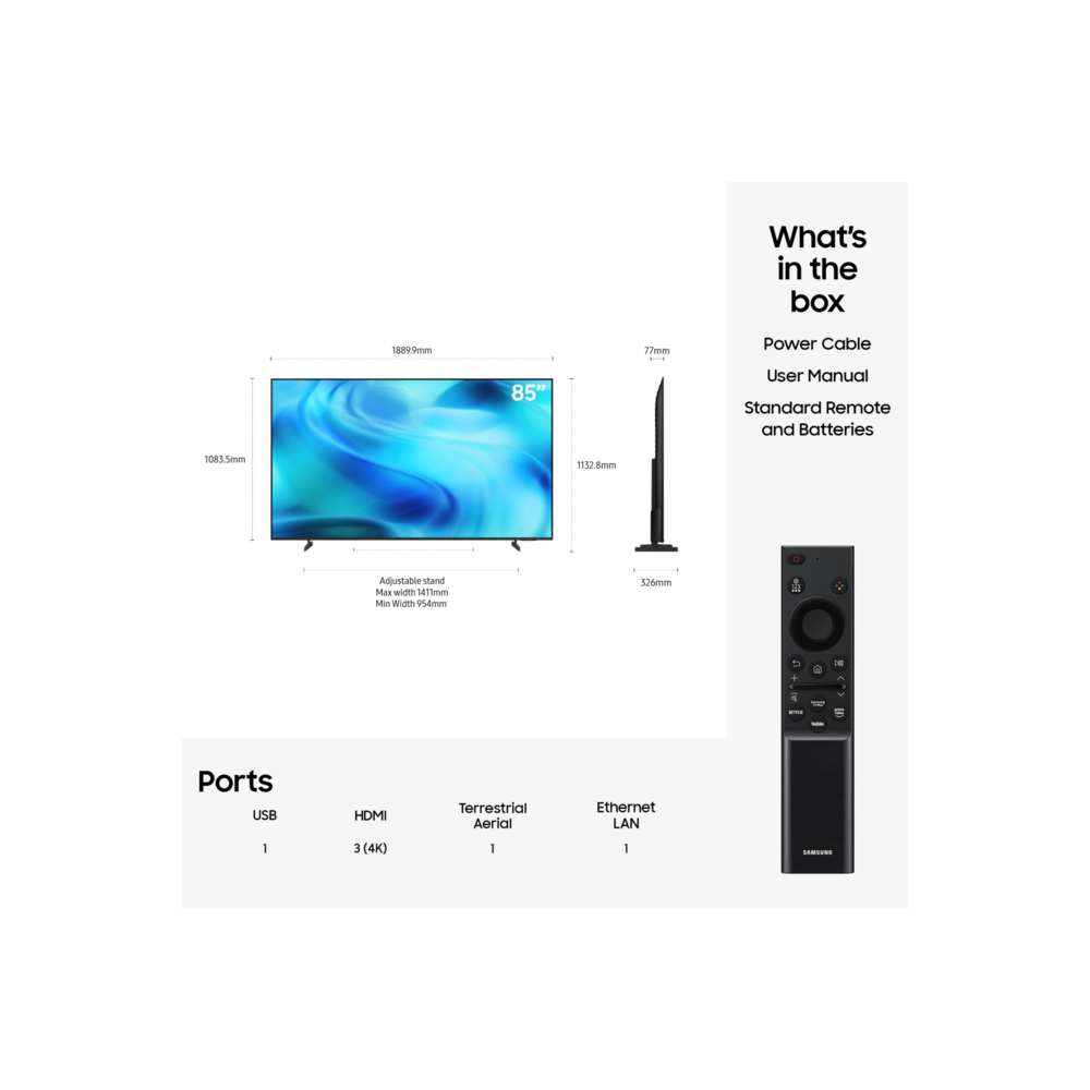 Samsung U8000H 85 Inch 4K Smart TV - Black | UE85U8000HKXXU