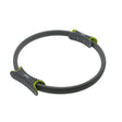 Urban Fitness 14 inch Pilates Ring in gray with lime green handles and grip pads, displayed against a white background