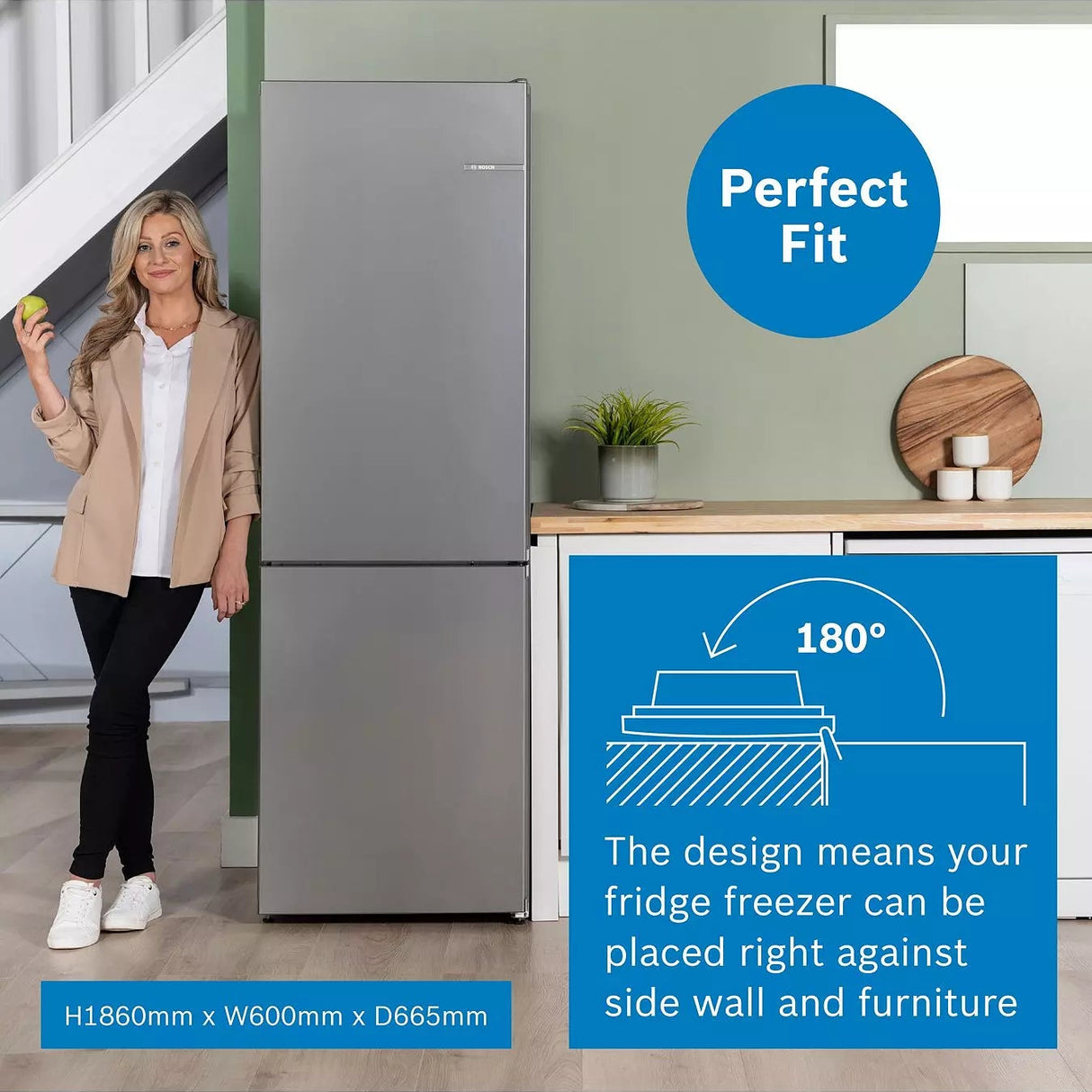 Bosch Series 4 186cm 60/40 Fridge Freezer - Stainless Steel | KGN362LDFG