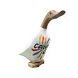 Wooden decorative duckling figurine with white ceramic body and brown wood head, featuring colorful "Congrats" text and striped design in yellow, red, and blue, standing on a wooden base