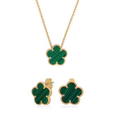 Tiperrary Crystal Le Fleur Green Pendant & Earrings