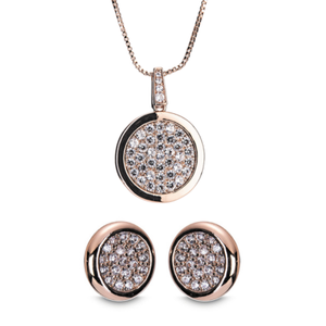 Newgrange Living Diamante Round Pendant & Earrings - Rose Gold