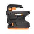 Worx PowerShare 20V cordless spreader bare tool in black and orange with hopper tank and adjustable dial control knob