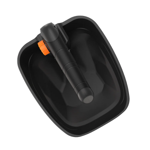 Black Worx PowerShare cordless spreader with orange accent strap, 20V bare tool model WG869E.9, shown in carrying case against white background
