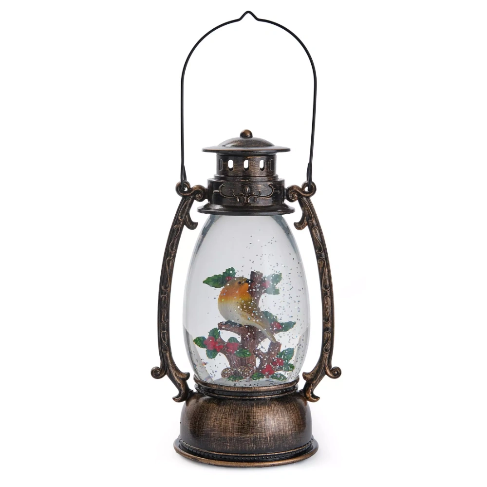 Three Kings Snow Swirl Festive Robin Lantern | Warm White Light