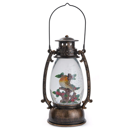 Three Kings Snow Swirl Festive Robin Lantern | Warm White Light