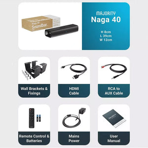 Majority Naga 40 2.1 Bluetooth Soundbar 80W - Black | 1000003027