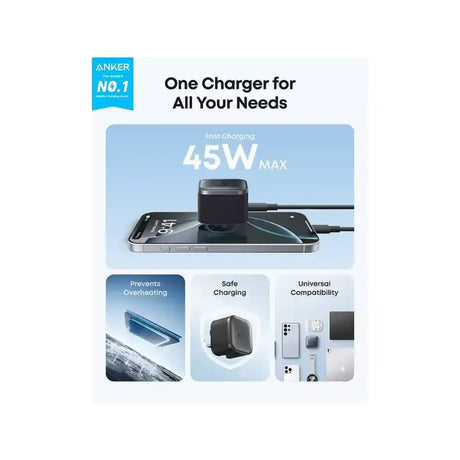 Anker USB C 45W Nano Wall Charger Plug - Black | A2692K11