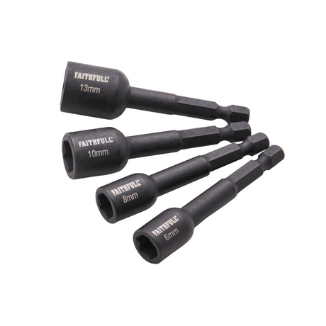 Set of four black drill bits with 'Faithfull' branding on a white background