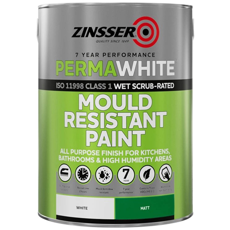 Zinsser PermaWhite Interior Matt Mould Resistant Paint 5 Litre - White | ZN610375