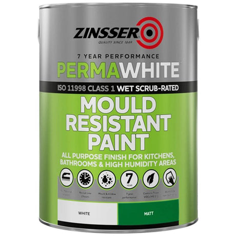 Zinsser PermaWhite Interior Matt Mould Resistant Paint 5 Litre - White | ZN610375